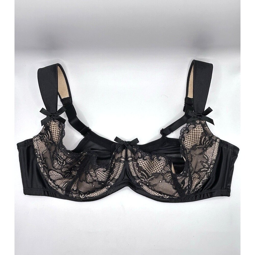 Cacique Black Lace Demi Bra Size 42DD Underwire With Half Cups Very Sexy